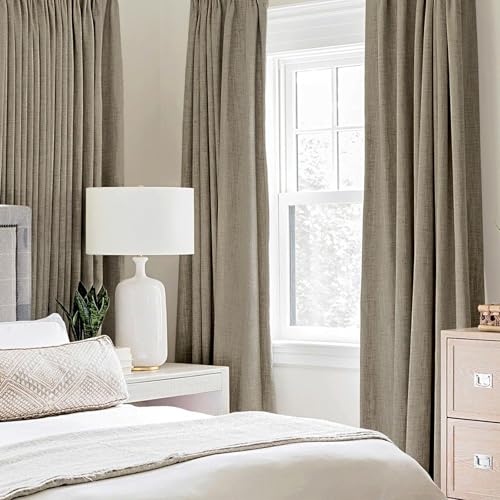 Image of MIULEE 100% Blackout Linen Textured Curtains for Bedroom Solid Thermal Insulated Faux Linen Grommet Room Darkening Curtains & Drapes Luxury Decor for Living Room 52 x 108 Inch (2 Panels)