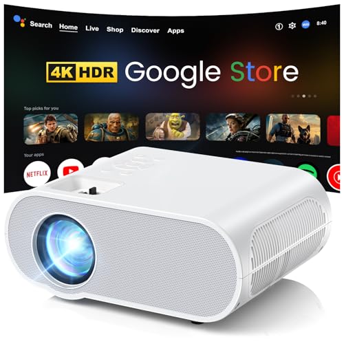 Google TV Projector, HOMPOW HD 4K Projector with WiFi and Bluetooth, Netflix-Officially-Licensed Outdoor Projector, Home Cinema Projector for iOS/Android