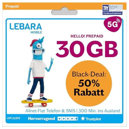 LEBARA Hello! 30 schede SIM prepagate | Tariffa cellulare senza contratto | incl. Allnet Flat Minuti & SMS in tutte le reti DT + 30 GB incl. 5G + 300 minuti all'estero + roaming UE