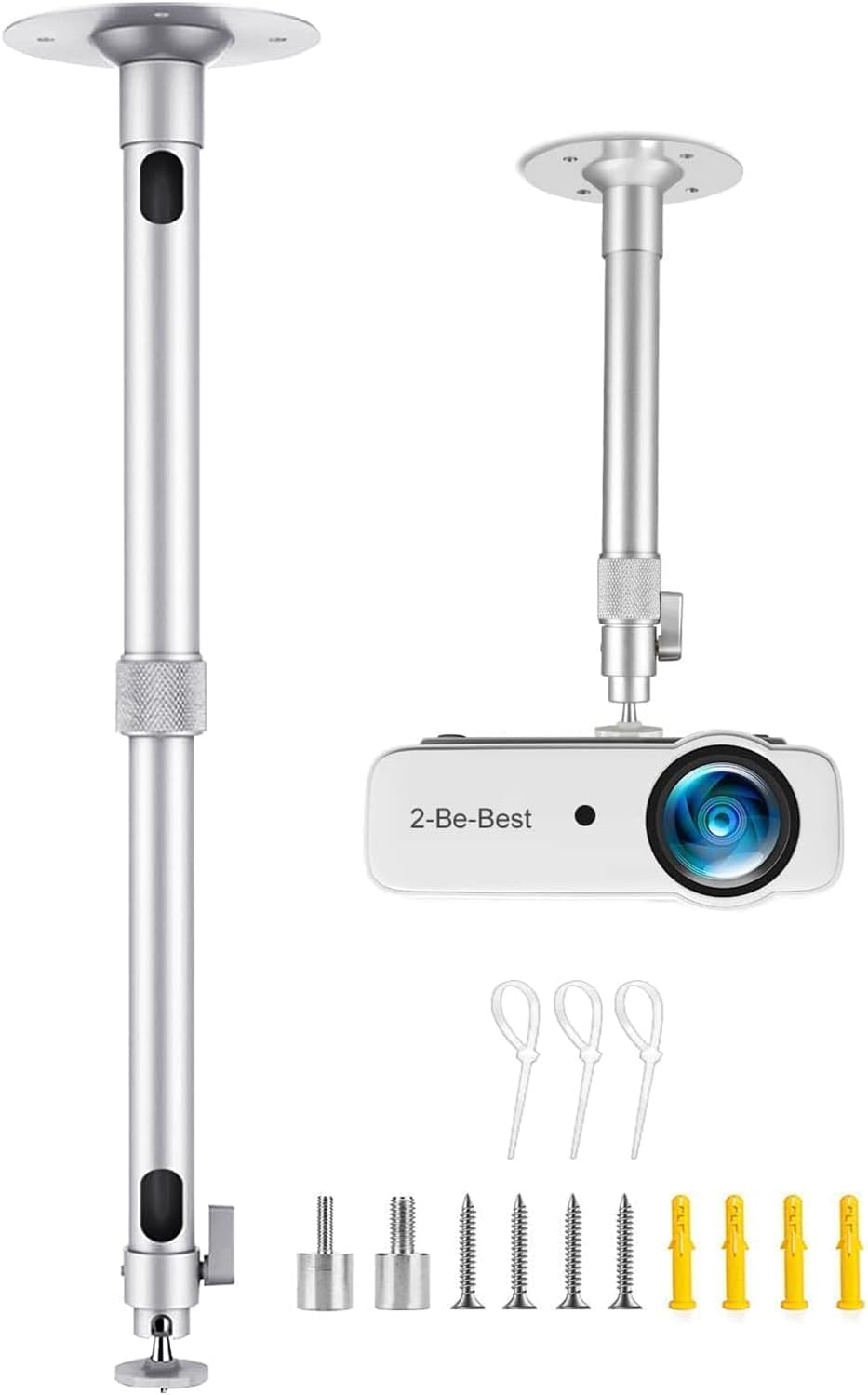 2-Be-Best Supporto per proiettore 58-105 cm di lunghezza per proiettori da soffitto estensibile ad alto profilo, supporto per proiettori a soffitto regolabile con rotazione a 360°, montaggio a