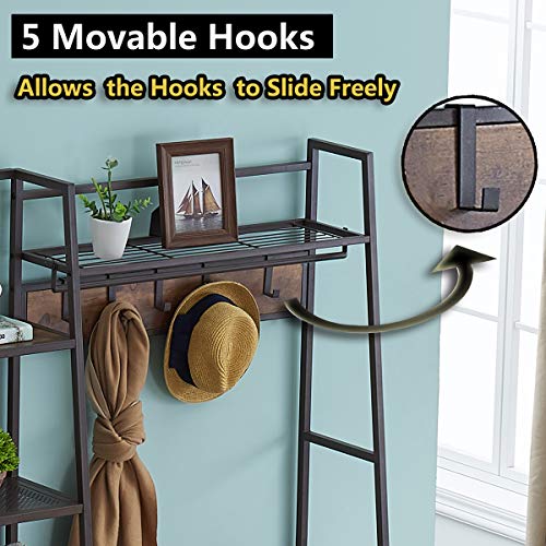 Homyshopy Entryway Hall Tree Shoe Bench, Industrial Hall Tree Coat Rack With Movable Hooks And Storage Shelves, Mudroom Storage Organizer Bench (Vintage Brown) #TOP2