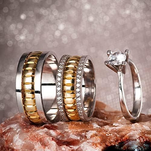 Conjunto de alianzas de boda a juego para parejas chapadas en oro de 14 quilates Conjunto de anillos de bodas de plata personalizados para hombre y mujer