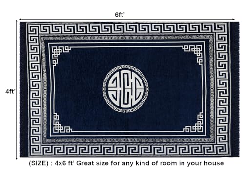 Image of BSB HOME Designer Superfine Chenille Carpet | 500 GSM Velvet Carpet /Area Rug /Durries with Fine Gold Yarn for Living Room, Bedroom, Runner| 122 x 183 cm or 4x6 ft, Teal Blue