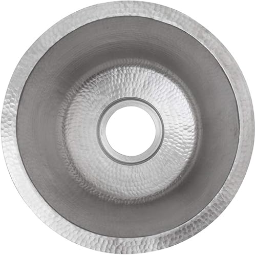 Miniatura 2 de Premier Copper Products BR16EN3 Fregadero redondo de cobre martillado de 16 pulgadas en níquel con tamaño de drenaje de 3.5 pulgadas