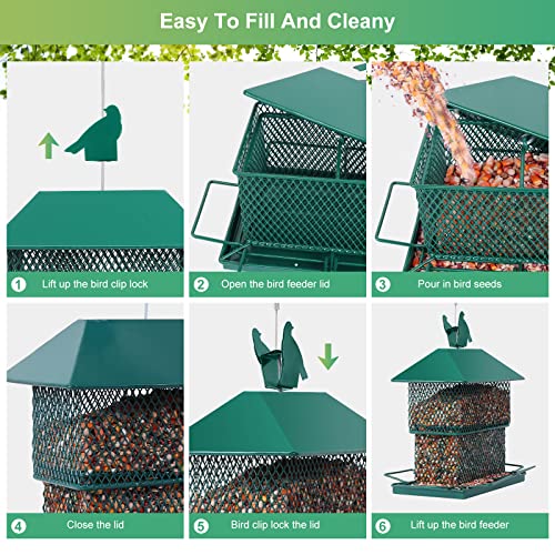 Metal Bird Feeder For Outside Squirrel Proof Wild Bird Feeder Retractable Outdoor Cardinal Feeder With 4.4 Lb Seed Capacity Hanging Bird Feeder For Finch, Sparrow, Blue Jay(Green) #TOP3