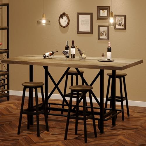 Image of Tribesigns 63-Inch Counter Height Bar Table with Metal Footrest (Gray) | Industrial Rectangle Pub Table, Wood Kitchen Dining Table with Sturdy Metal Frame for Dining Room, Home Bar