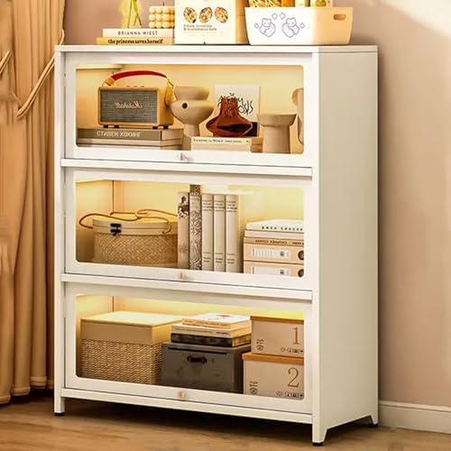 Free-Standing Glass Display Cabinet, Tempered Glass Showcase with Sliding Door, Sturdy Steel Frame, Flip Door Design, Easy Care, Large Capacity, White, 120x35x140 cm