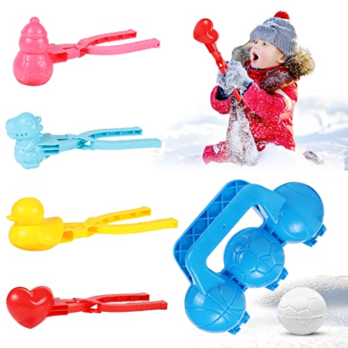 Pince Boule Neige, 5 Pcs Clip Boule de Neige pour Enfants, Boules de Neige avec Poignée, Coeur Boules de Neige en Plastique, pour Jouets de Plage de Neige pour Enfants, Jouets d'extérieur d'hiver