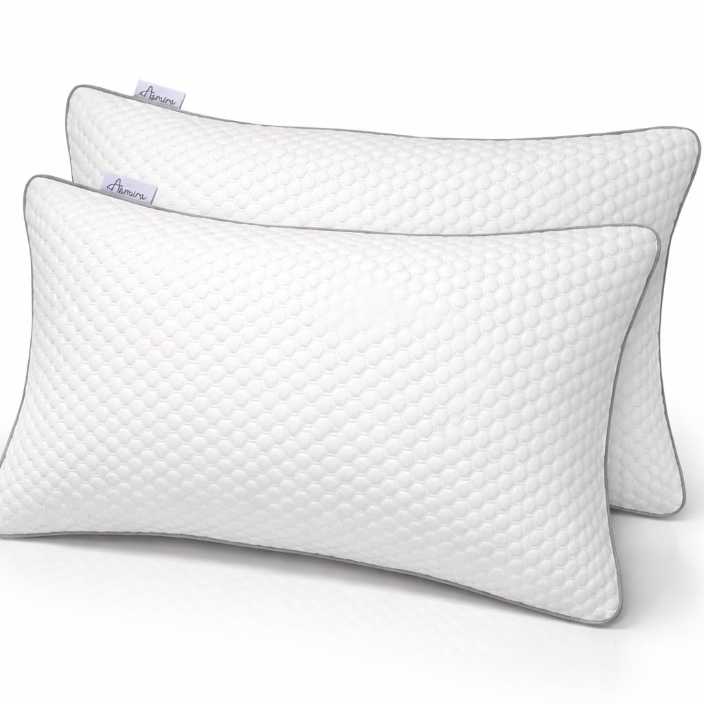Aamira White Shredded Memory Foam Bed Pillows 2 Pack 70X45cm, Orthopaedic Neck & Shoulder Support, Hypoallergenic, Adjustable Height, Removable Washable Bamboo Cover, Ideal For Stomach, Back & Side Sleepers