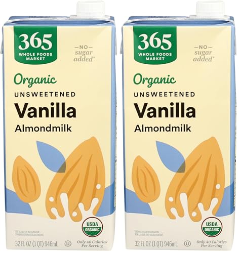 365 by Whole Foods Market, Organic Unsweetened Vanilla Almond Milk, 32 Fl Oz (Pack of 2)