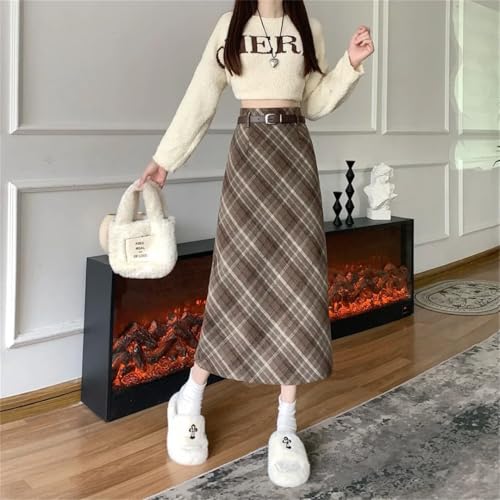 Women's Spring High-Waisted Slim-Fit Hip-Wrapping Plaid Midi A-Line Skirt3