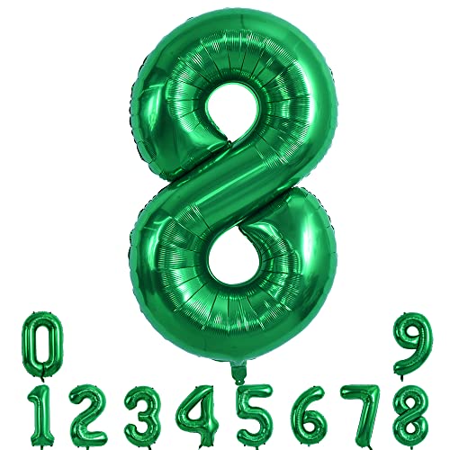 Image of TONIFUL 40 Inch Dark Green Number 8 Balloon Foil Mylar, Self Standing Birthday Party Decorations, for Wedding, Bridal Shower, Engagement, Anniversary