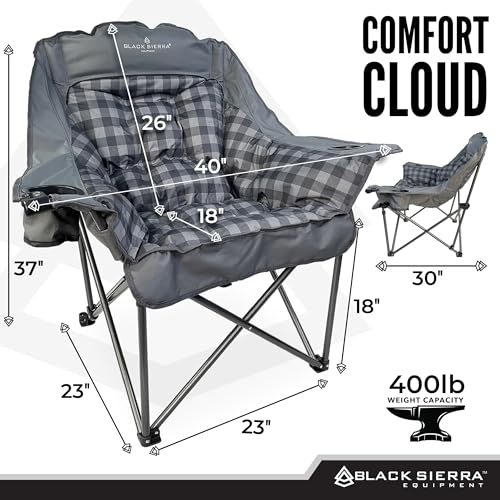 Silla de camping Black Sierra Plush XL acolchada para adultos, asiento plegable sobredimensionado soporte hasta 400 lbs, comodidad con portavasos y bolsa de transporte miniatura 3