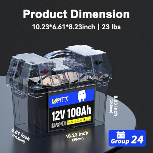 Image of WattCycle 12V 100Ah LiFePO4 Deep Cycle Battery - BCI Group 24, 15000 Cycles, 100A BMS, -4℉ Protection for RV Boondocking, Golf Cart, Marine & Home Energy Storage with 12V 20A Charger