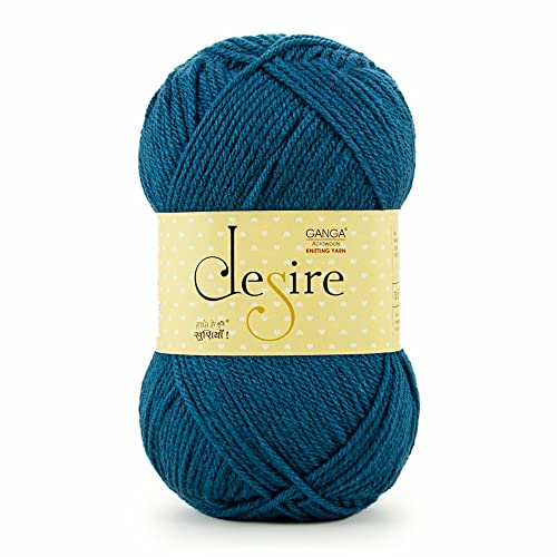 Image of Ganga Acrowools Acrylic Desire Hand Knitting and Crochet Yarn. Pack of 1 Ball - 100Gms. Shade No - Dsr033, Blue