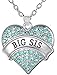 Girls, Teens, Tweens Jewelry Gifts for 2, Big Sis & Lil Sis Heart Necklace Set, Matching Sister Necklaces, Big & Little Sisters Jewelry, Granddaughter Birthday Presents (Big Sis Aqua, Little Sis Pink)