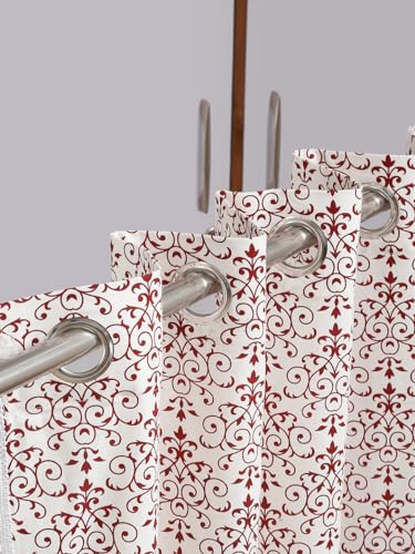 Image of Cortina 100% Cotton, Bohemian Tasseled Boho Printed, Room Darkening Curtains for Window (with Back Tabs) - 7 Feet, Maroon, 1 Piece (Length 210 Cm)