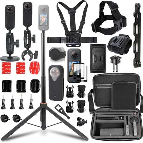 PellKing Accessories Kit for Insta360 X4 Air Invisible Selfie Stick Tripod Carrying Case Magnetic Car Mount Handlebar Mount 4 pcs Body Mount Helmet Mount Metal 1/4 Adapter Silicone Case&Other