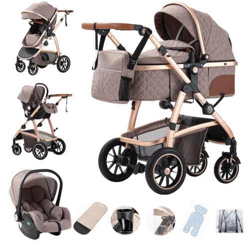 Gcarebb 3 in 1 Kinderwagen, Buggy Mit Auto Babyschale, Mit Höhenverstellbarer Kinderwagen Komplettset, KombiKinderwagen Mit Aluminiumrahmen für Neugeborene 0-4 Jahre Gcarebb 3 in 1 Kinderwagen, Buggy Mit Auto Babyschale, Mit Höhenverstellbarer Kinderwagen Komplettset, KombiKinderwagen Mit Aluminiumrahmen für Neugeborene 0-4 Jahre