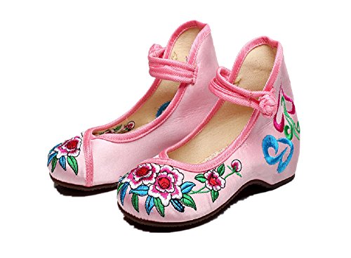 Tianrui Crown Girl's Embroidery Flat Ballet Shoes Kid's Cute Mary-Jane Dance Shoe Flat Sandal Shoe Pink