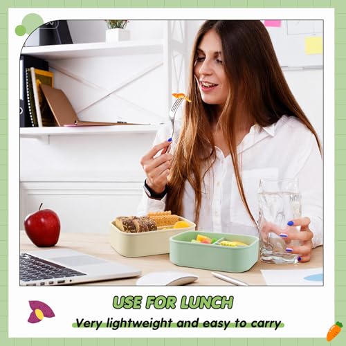 Image of Layhit 4 Pcs Silicone Bento Box for Adults, 27 oz Bento Lunch Container Reusable Food Container for Women Men, Leak Proof Microwave Dishwasher Freezer Safe (3 Compartments,Desaturated Colors)