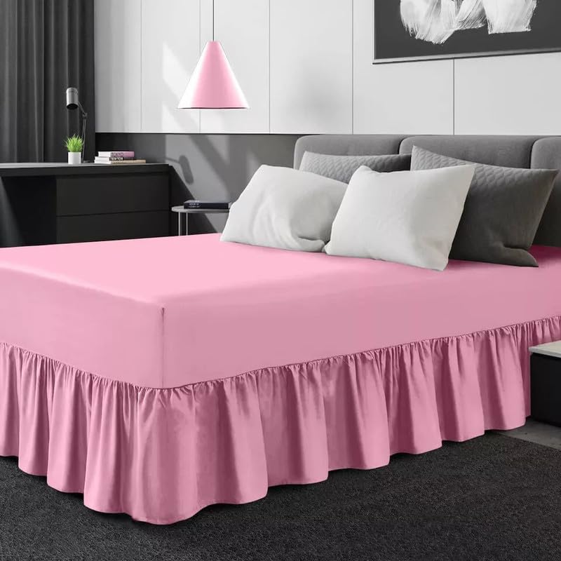 Plain Dyed Valance Sheet Deep Drop Valance Fitted Sheet in 22 colours Non-Iron Soft Fabric (PNK KI)