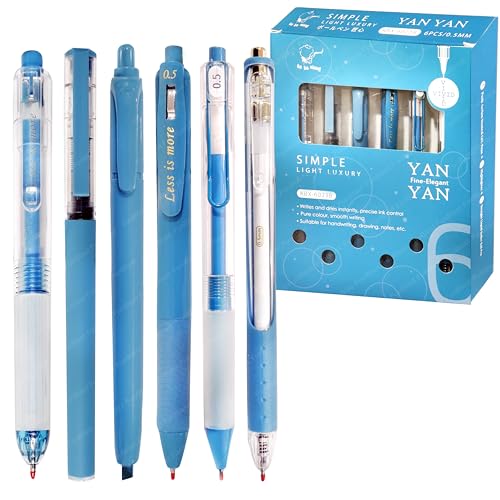 Image of FunBlast Gel Pens for Writing, 5 Pcs Gel Pen & 1 Pcs Highlighter Pen, with Comfortable Grip for Smooth Writing, Kawaii Pens, Stationery for School & Office (Blue Ink) (Blue)