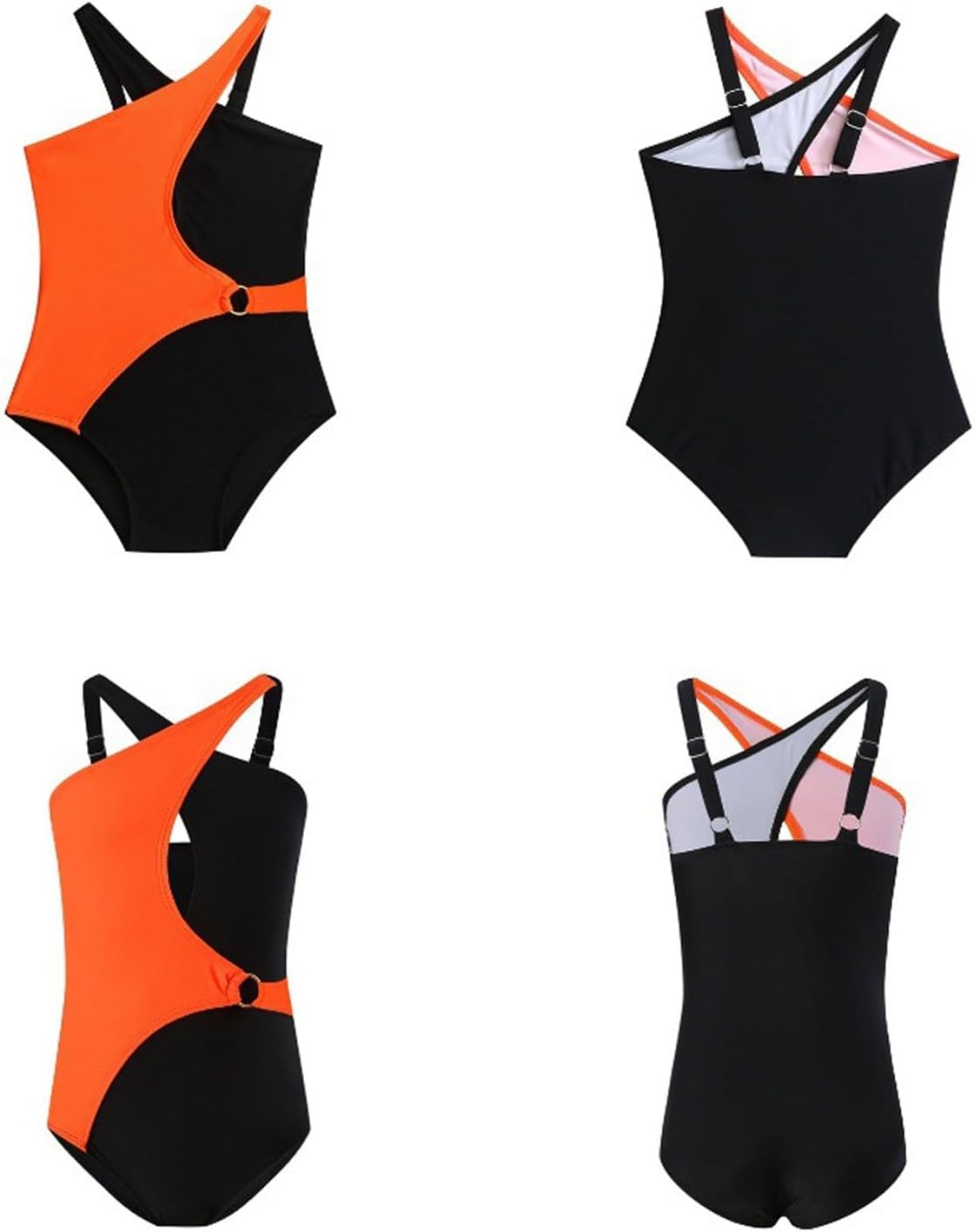 Girls Color Block Swimsuit One Piece Bikini Bathing Suit Adjustable Shoulder Strap Swimwear Summer Beach Athletic Outfit