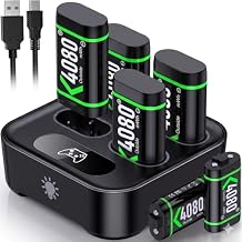 NinjajoyOX Batteries Charger Sets with Charger Dock for Xbox, 6-Pack Rechargeable Battery Pack for Xbox Series X|S/Xbox One/Elite, 4-Slot Controller Charger Station with Light Touch Control