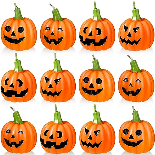 MTLEE 12 Pcs Halloween Candles Decoration Pumpkin Candle Burning Candle Pumpkin Tea Lights with Ghost Face for Home Party Bedroom Decoration