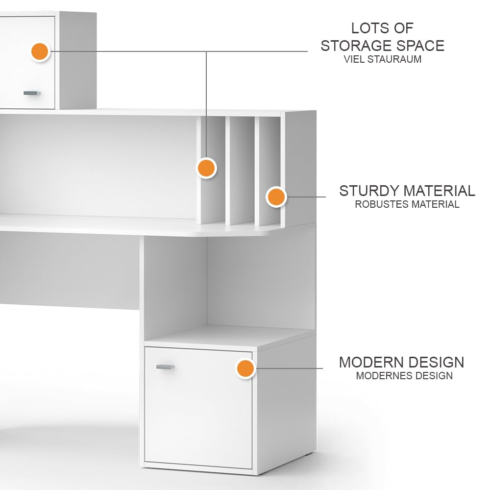 Vicco Bureau Alwin, Blanc, 115x55cm | avec 2 portes, convient à une utilisation comme poste de travail avec surfaces de rangement