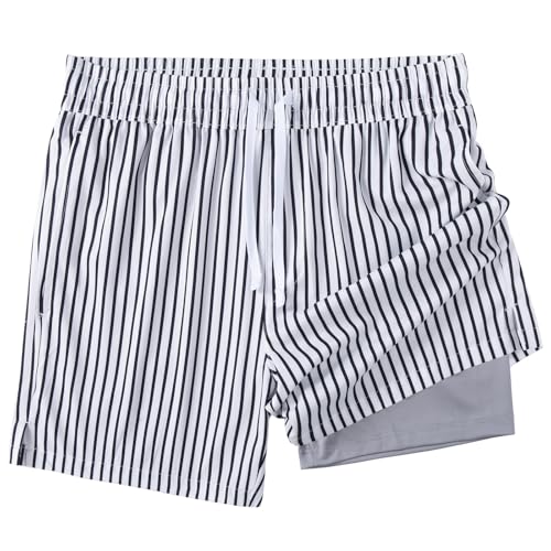 Image of XOMZG Men's Swim Trunks, 2 in 1 Bathing Suits Quick Dry Beach Hawaiian Board Shorts with Pockets