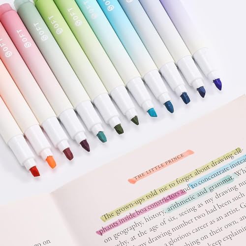 Image of 12Pcs Aesthetic Cute Highlighters, Bible Pastel markers and Pens, No-Bleed School Supplies and Office Journal DIY Home || Two Side Highlighters Pen | Pack Of 12 |