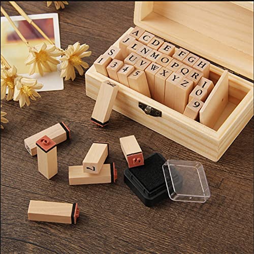 36 Pieces Wooden Rubber Letters Number Stamp, Alphabet Vintage Stamps Set For Card Making, Diy Clay Craft Scrapbooking, With Ink Pad And Box (A#) #TOP3