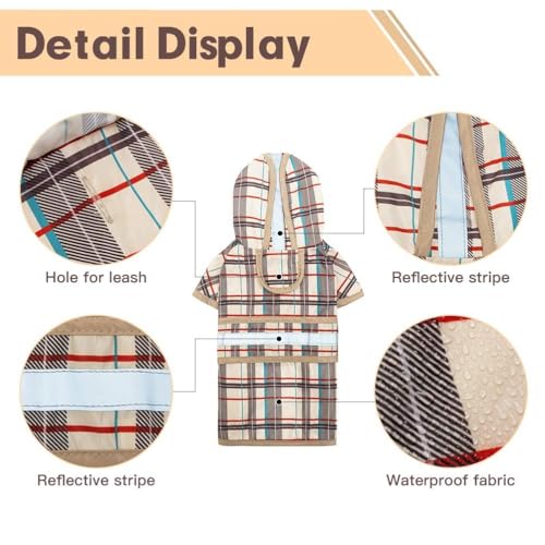 KOOLTAIL-Dog-Raincoat-Hooded-Slicker-Poncho-with-Leash-Hole-Dog-Raincoat-for-Small-Medium-Dogs-Waterproof-Dog-Rain-Jacket-with-Reflective-Strip-Adjustable-Breathable-Plaid-Puppy-Rainwear-Beige KOOLTAIL Dog Raincoat Hooded Slicker Poncho with Leash Hole Dog Raincoat for Small Medium Dogs Waterproof Dog Rain Jacket with Reflective Strip Adjustable Breathable Plaid Puppy Rainwear Beige