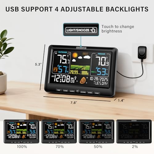 BluSon Weather Station Wireless Indoor Outdoor Thermometer, Atomic Clock - Image 4
