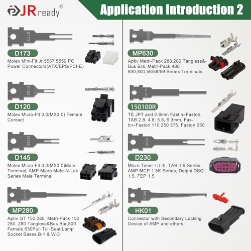 Image of JRready ST5355 Terminal Removal Tool Kit - Universal Vehicle Wire Harness Depinning Tool Pin Removal Tool, for Tyco JPT MCP MCON MQS, Sumitomo, Delphi, Molex Pin Extractor, with 16Pcs Replacement Tips