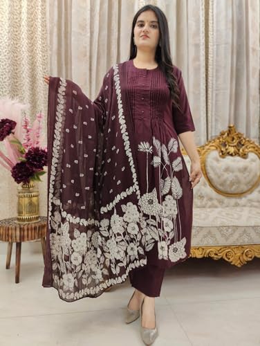 Image of GoSriKi Women's Viscose Anarkali Kurta Set with Dupatta | Anarkali Suit for Women Cotton | Kurta Palazzo Dupatta Set | 3 Piece Ethnic Wear for Festival & Party | Anarkali Suit for Women