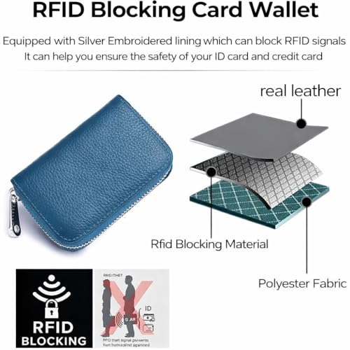 Image of VOGARD RFID Blocking Leather Card Holder Wallet for Men & Women | 12 Card Slots, 2 Cash Pockets | Zip Around Compact Wallet | Genuine Leather Credit Card Wallet (Blue)