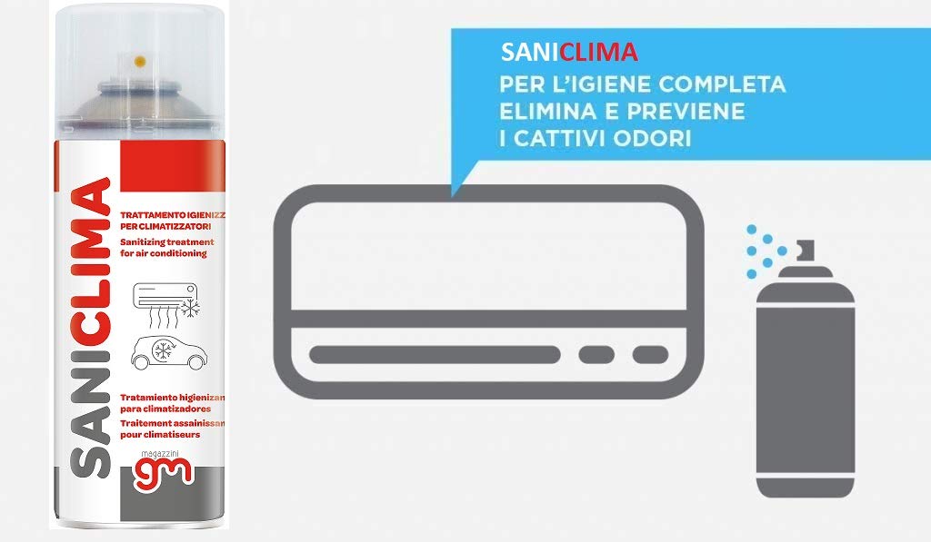Magazzini GM SANICLIMA, Igienizzante Spray per Climatizzatori di Casa e Auto, gradevolmente profumato a base alcolica 400ml (1 Pz)