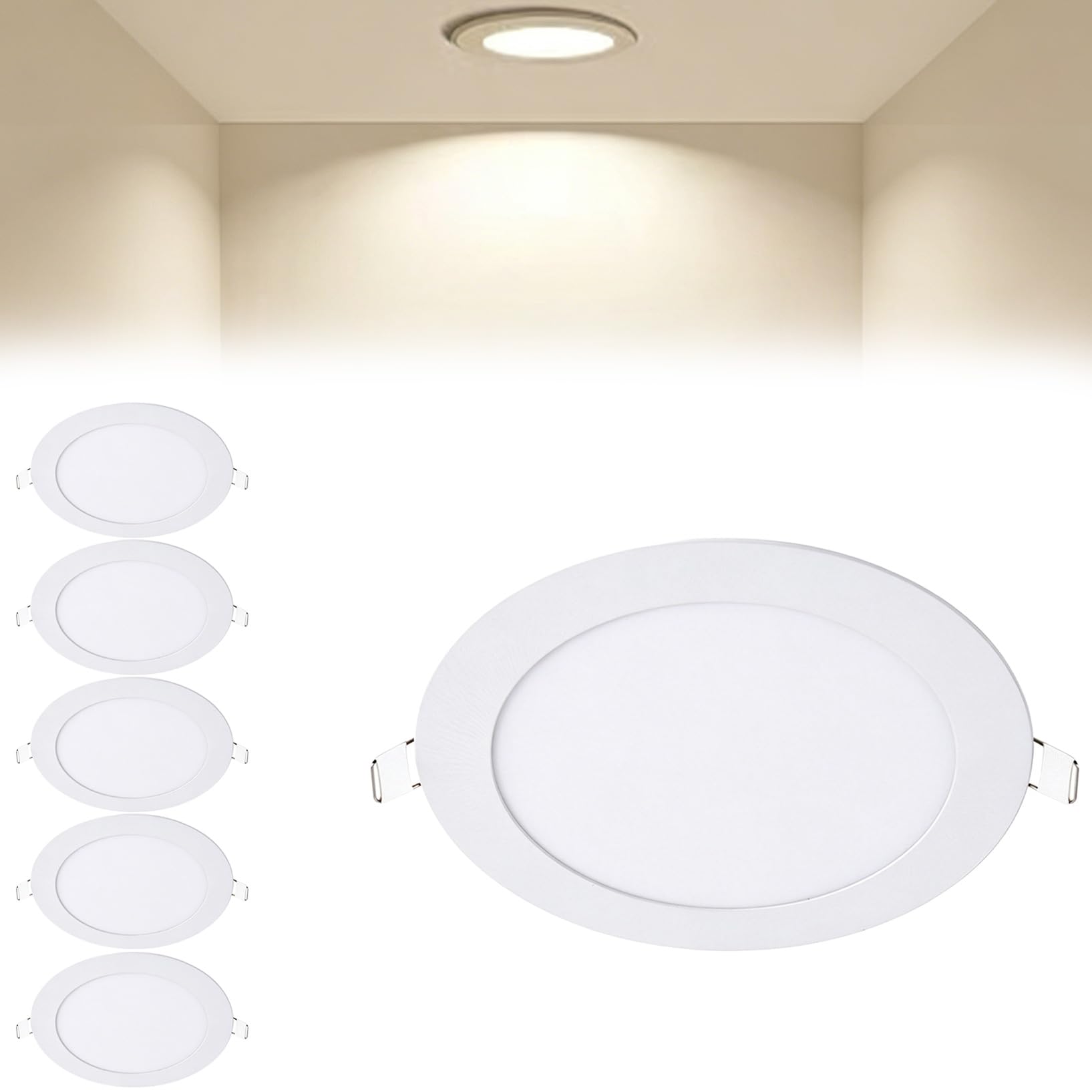 VOGHMOLD 15W Ultra Slim LED Downlight 8 inch, 4000K Recessed Ceiling Light, Cut Φ175-180mm, AC85-265V Flush Mount Spotlights Aluminum Round Panel Lights for Office Hallway, 6 Pack