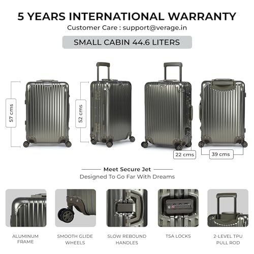 Image of Verage Luxe Secure Jet Full Aluminium Body (44 Liters) Cabin Size Luggage with Zipper Less Frame Closure & Dual TSA Clasp Locks Spinner Suitcase Trolley Bag (Golden, 20 inch / 57 Cms)