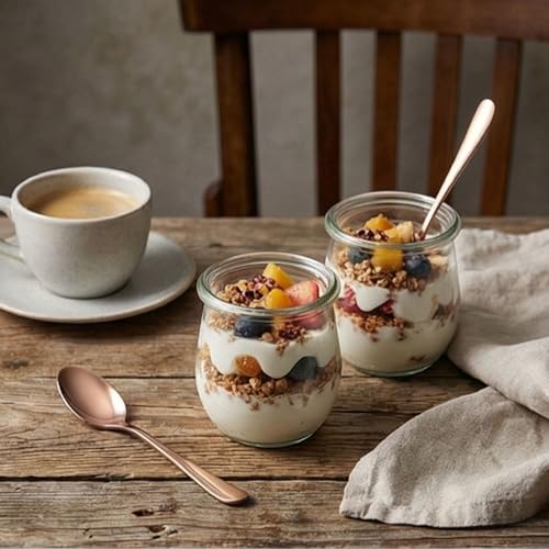 Image of 6.4 inch Rosegold Dessert Spoons Set of 4 - Food-Grade 18 /8 Stainless Steel Teaspoons, Durable Mirror Polished Silverware Spoons, Perfect for Home, Restaurant, and Gifting