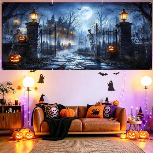 Image of Halloween Garage Door Decorations 6 x 13 ft, Skeleton Gate Cover
