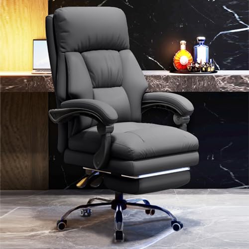 Image of Executive Office Chair with Wheels PU Leather Ergonomic Desk Chairs with Foot Rest High Back Computer Gaming Chairs for Home Office