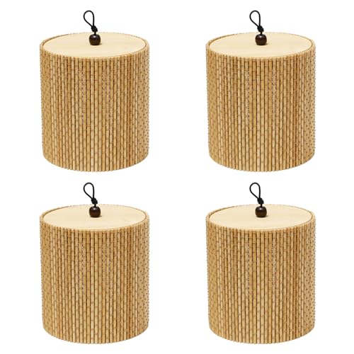 Bofanze Lot de 4 Ronde Panier Bambou Rangement Ronde Corbeille de Rangement Couvercle Panier Rangement Ronde avec Couvercle Bambou pour Pinceaux de Maquillage...