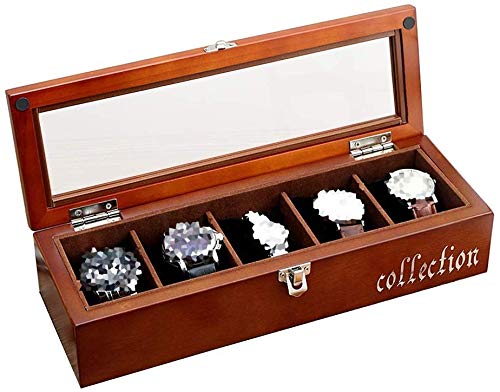 Schmuck Aufbewahrungsbox, Präsentationsständer Männer/Frauen Holzaufbewahrungsbehälter-Kasten 5 Grille mit Glasdeckel Abschließbare Sammlung