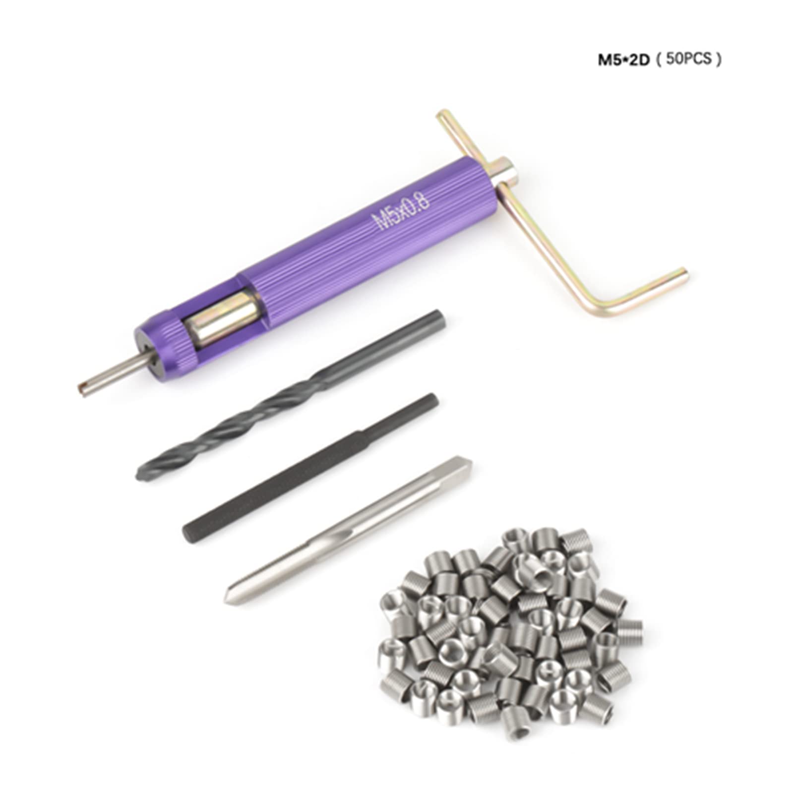 Cocoarm Insertos Roscados de Acero Inoxidable de 50 Piezas Kit de Reparaci¨®n de Rosca de Tornillo de Bobina Helicoidal M5 X 2D con Herramienta de Instalaci¨®n para Resistencia Al