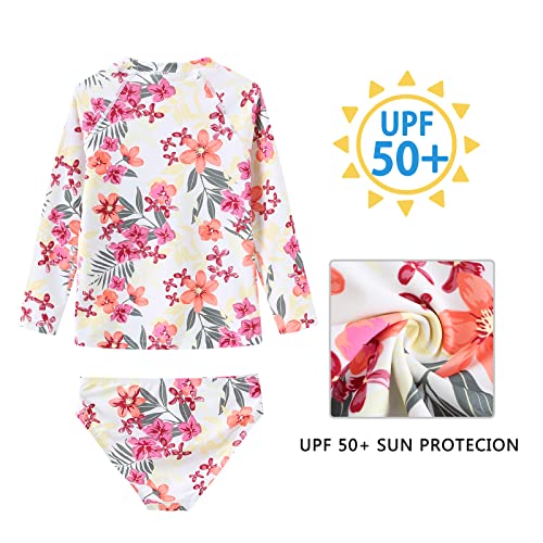 Image of Girls Two Piece Rash Guard Swimsuits Set Long Sleeve Bathing Suit with UPF 50+ Sun Protection Kids Sunsuits Swimwear Set