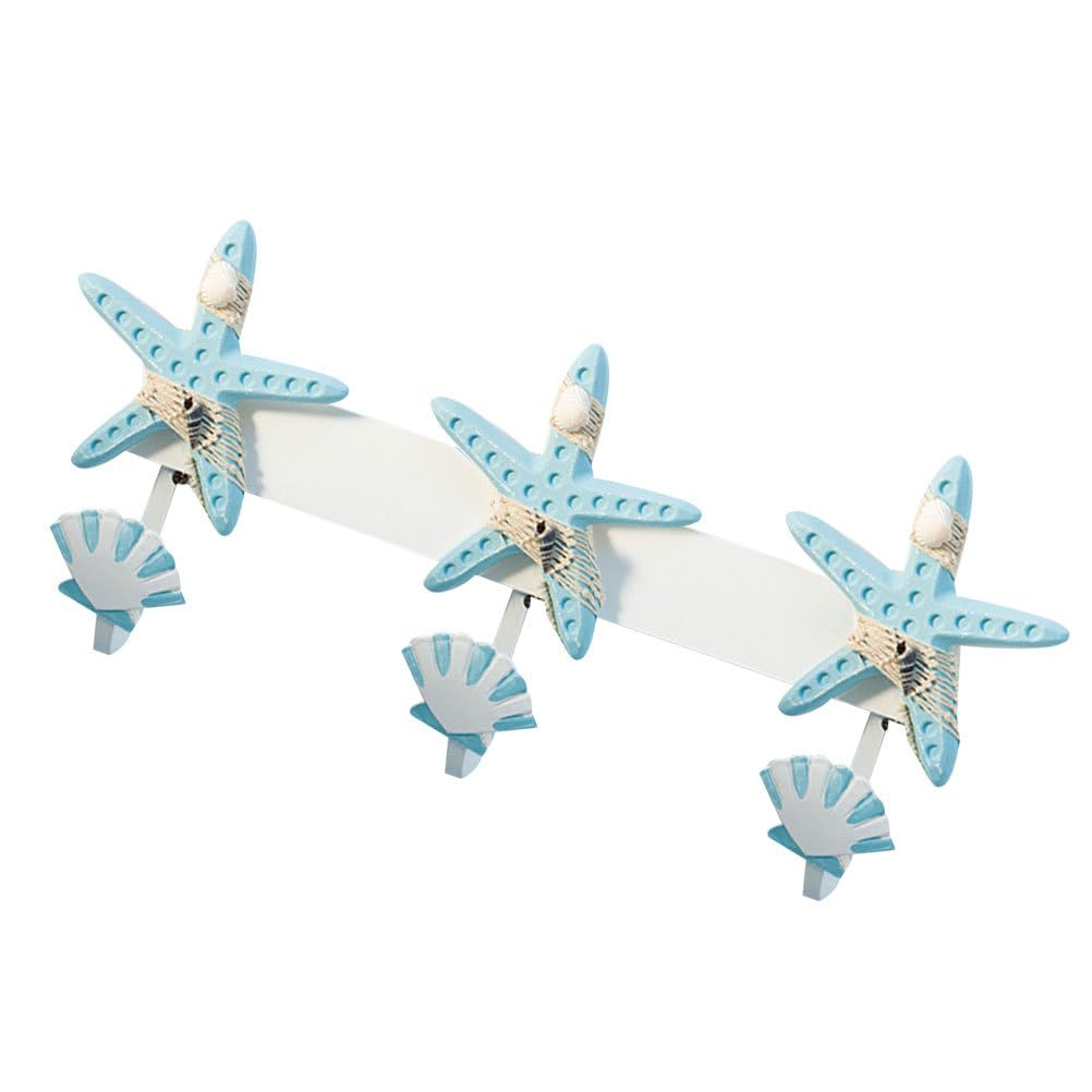 Amosfun Gancio Da Parete Stile Forma Di Stella Marina Appendino Creativo Con Slot Per Cappotti e Accessori Decorazione Murale Blu Sfumato Per Casa e Ufficio